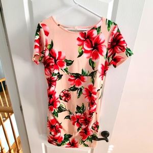 Pink floral maternity dress (side has area to stretch as your baby bump grows!)